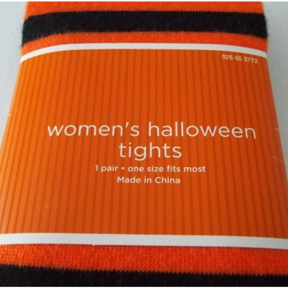 NIP NWT Halloween Black and Orange Striped Acrylic Knit Tights One Size